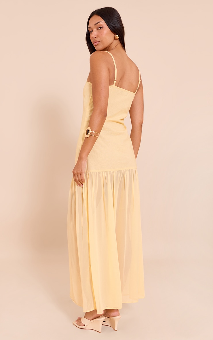 Lemon Linen Look Strappy Dropped Waist Maxi Dress image 2