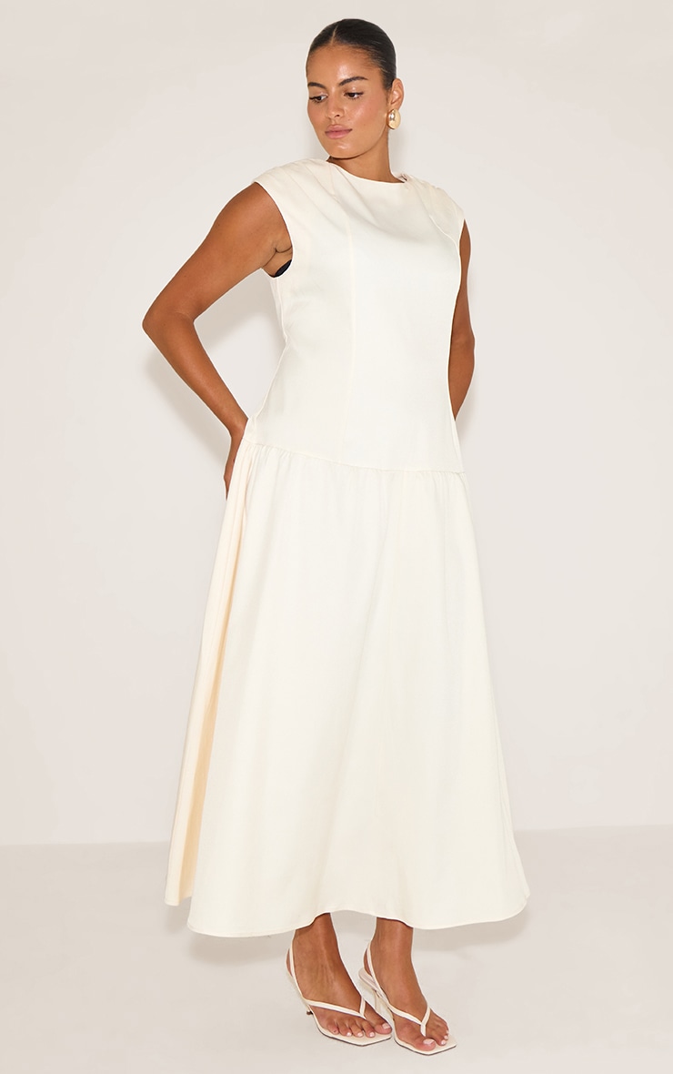 Plus Robe longue tissée crème à col bateau et taille tombante image 3