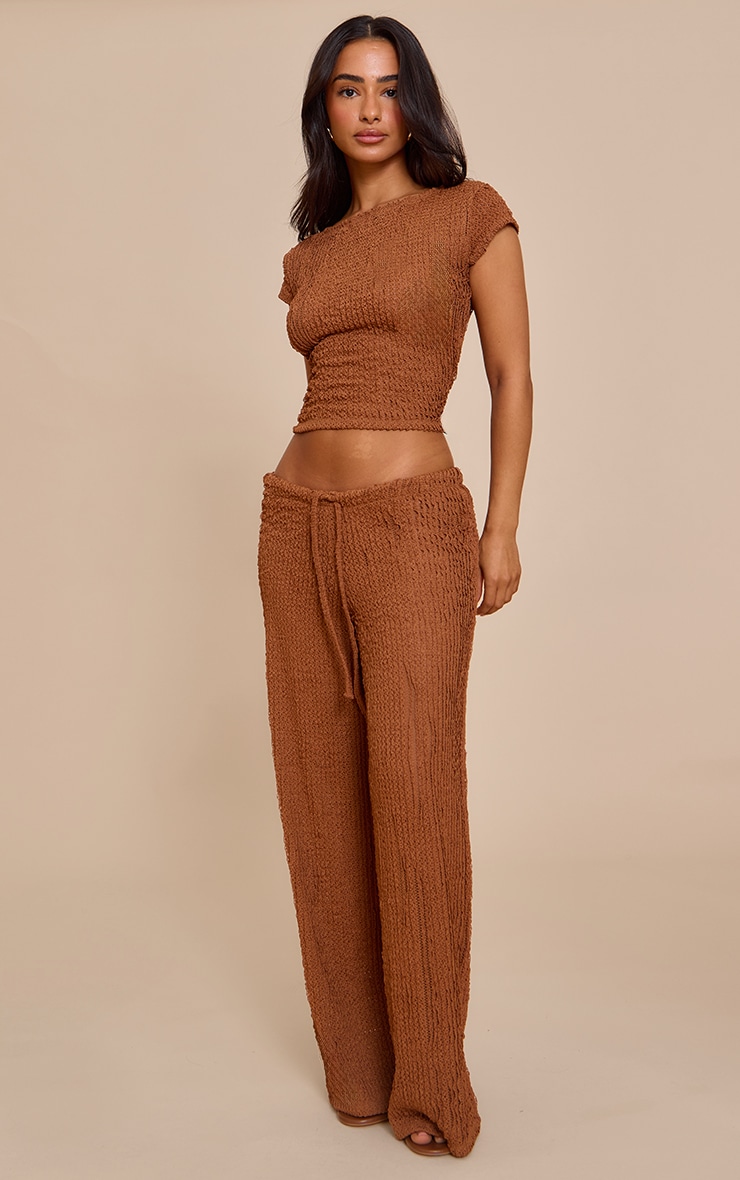 Petite Chocolate Textured Wide Leg Pants image 1