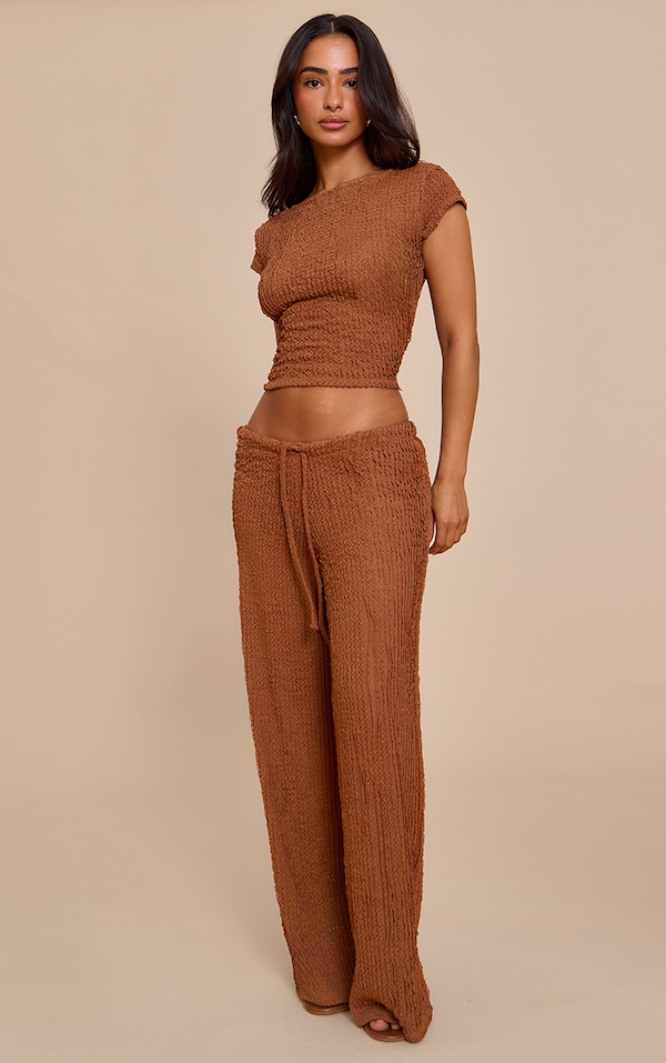 Petite Chocolate Textured Wide Leg Pants