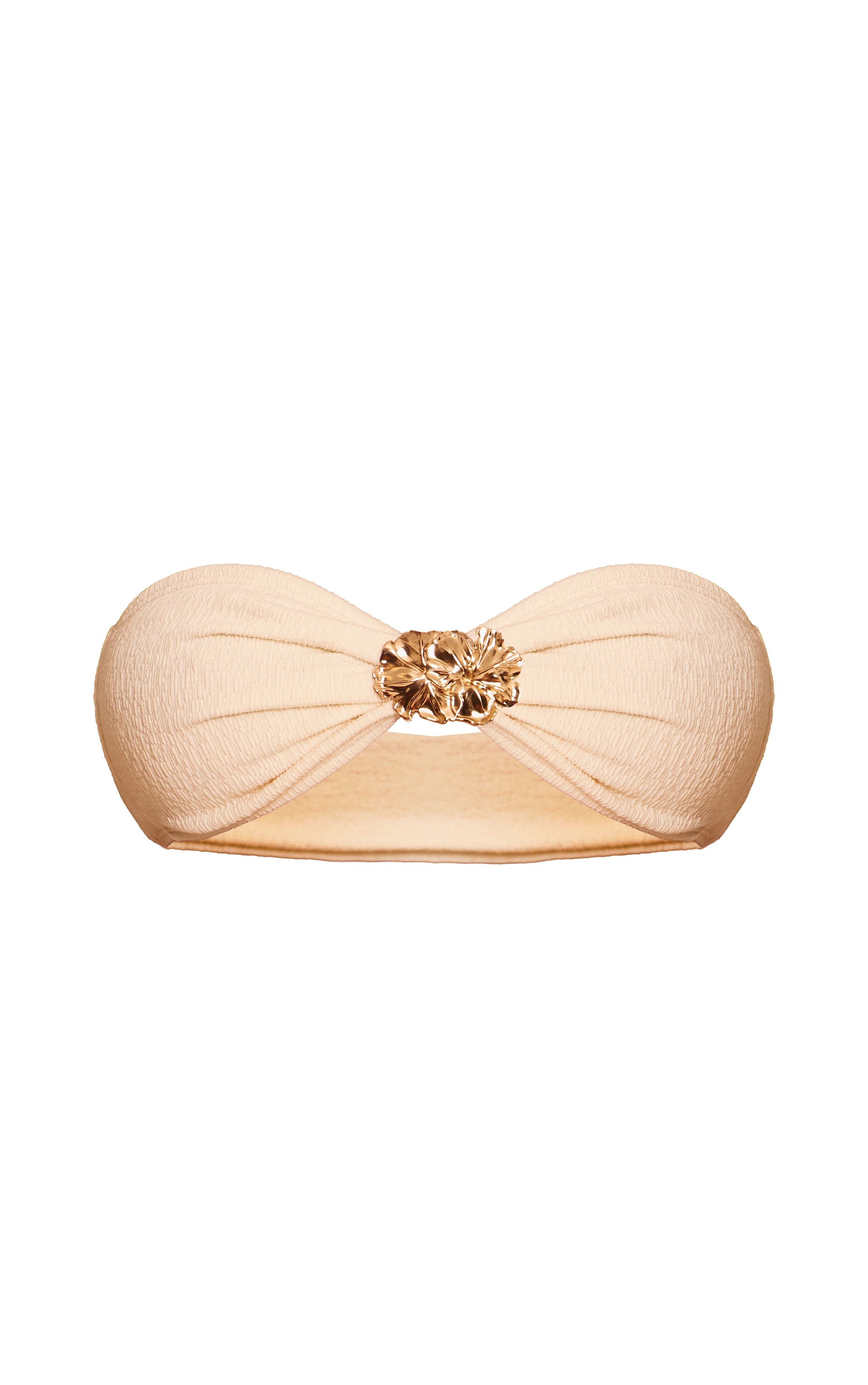 Cream Textured Flower Trim Bandeau Bikini Top image 5