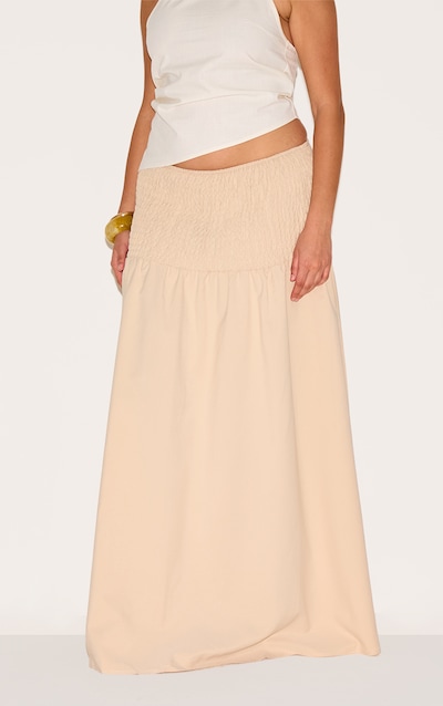 Plus Jupe longue en popeline de coton gris pierre à taille froncée