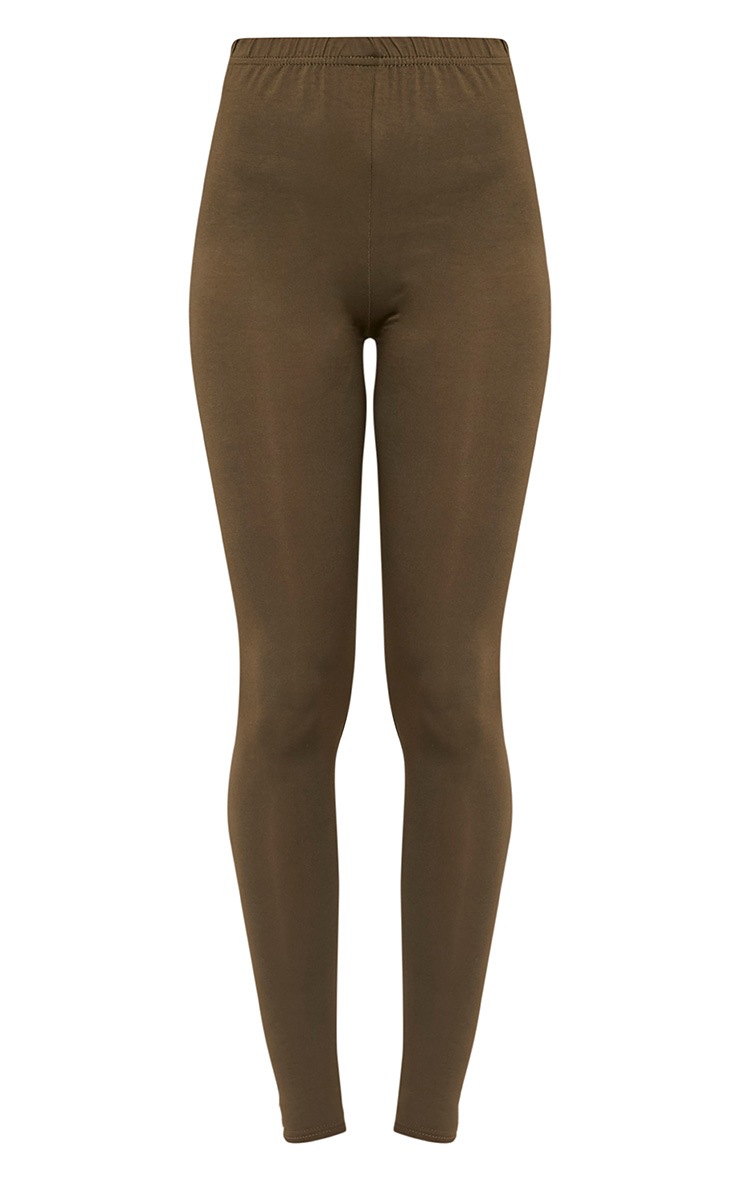 Basic Khaki Jersey Leggings Leggings PrettyLittleThing