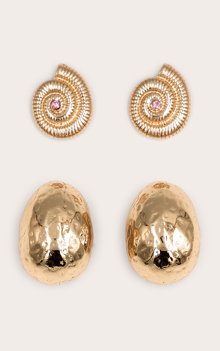 Gold Hammered Shell Multi-Pack Earrings image 2