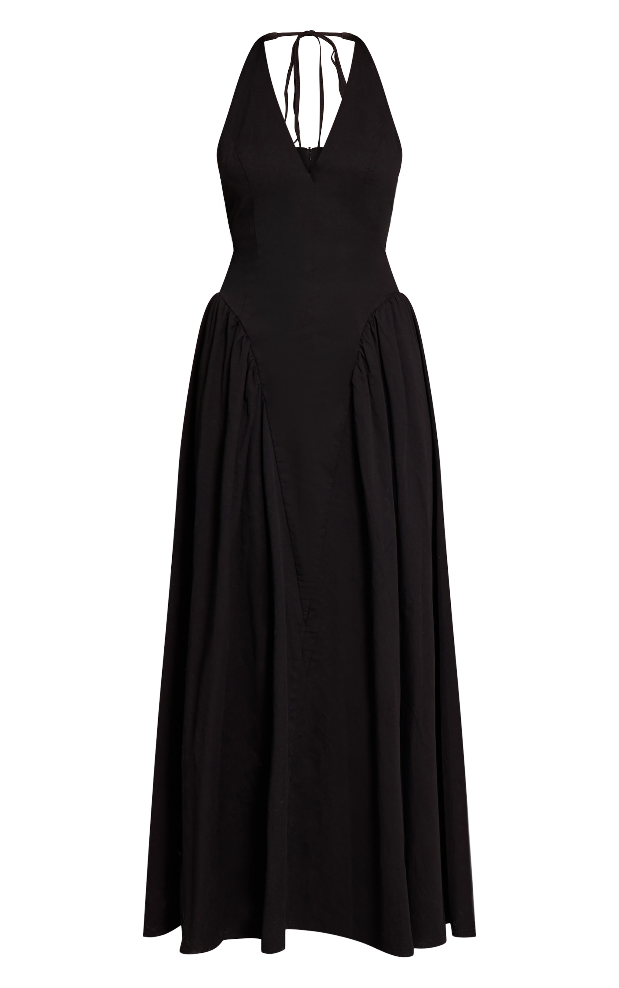Black Woven Halterneck Plunge Midaxi Dress image 5