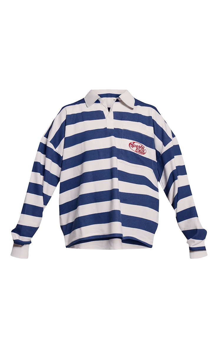 Polo bleu marine et blanc à rayures style club de sport image 5