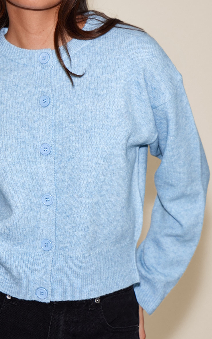 Light Blue Crew Neck Knit Cardigan image 4