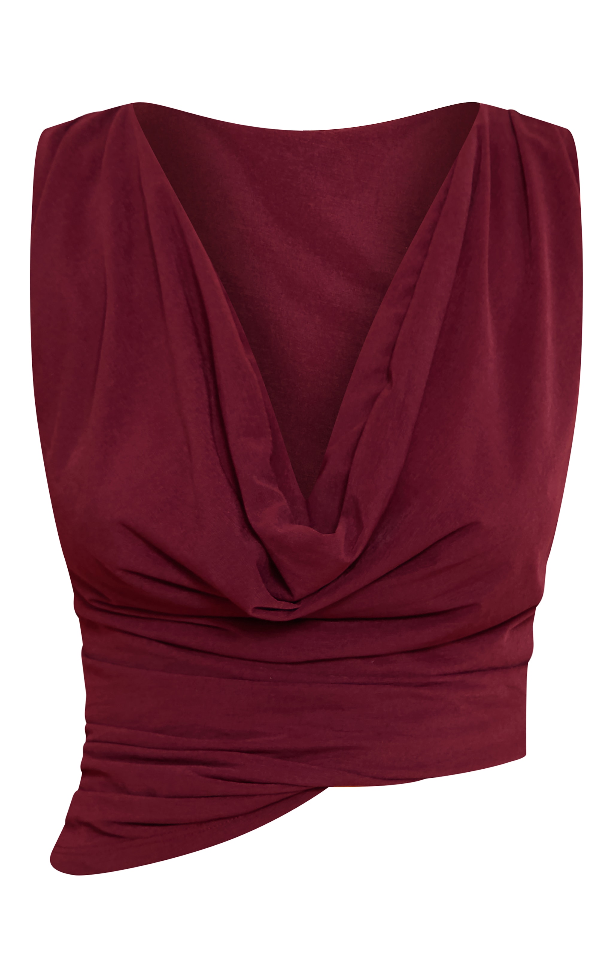 Wine Stretch Chiffon Cowl Neck Long Top image 5