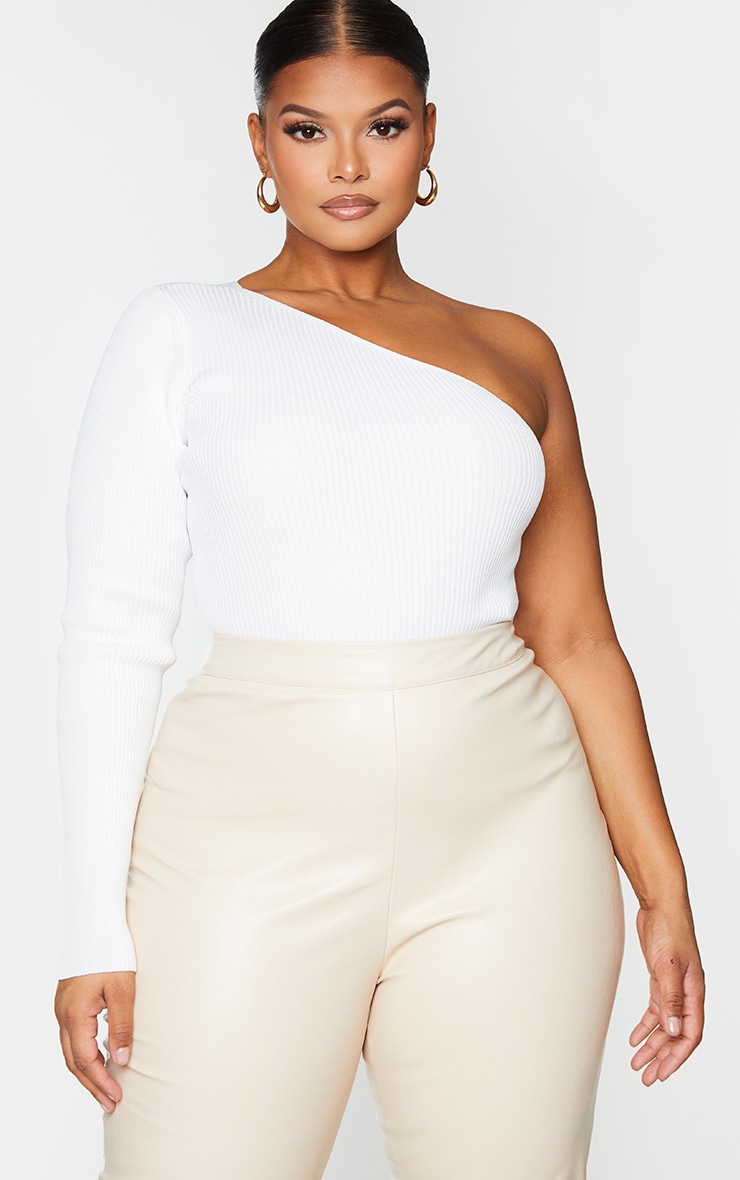 PLT Plus - Top en maille tricot asymétrique blanc