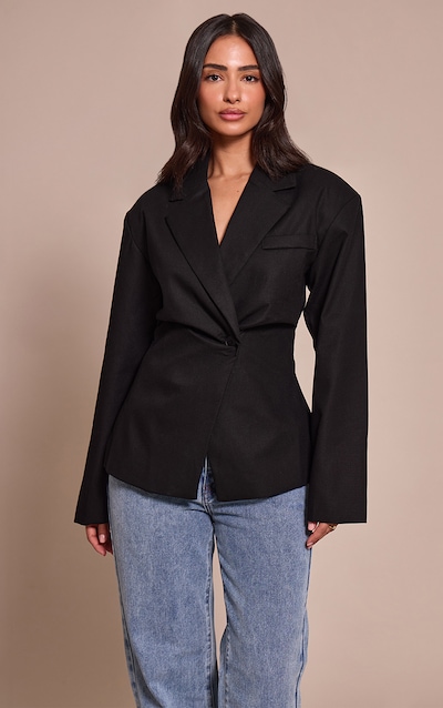 Petite Blazer tissé noir à taille cintrée