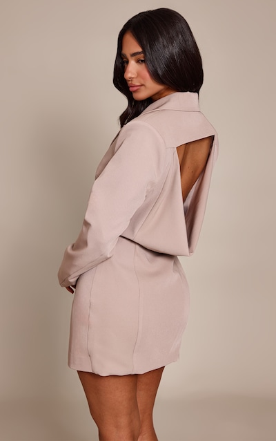 Petite Taupe Open Back Drape Blazer Dress
