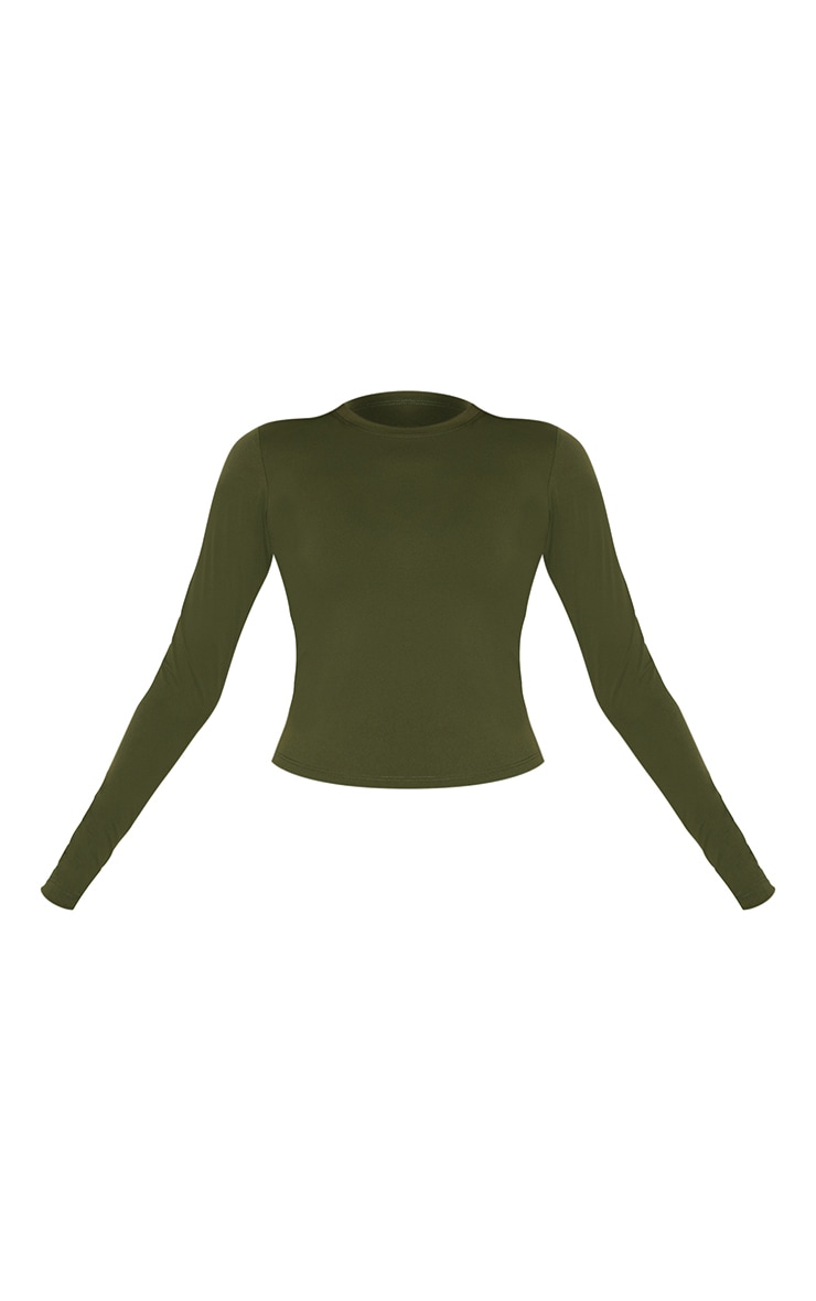 Khaki Ultimate Sculpt Long Sleeve Crop Gym Top image 5