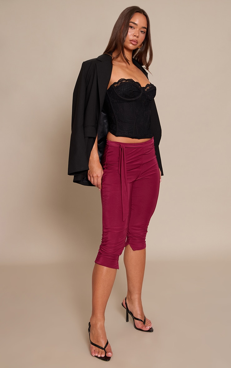 Plum Double Layer Wrap Waist Capri Leggings image 2