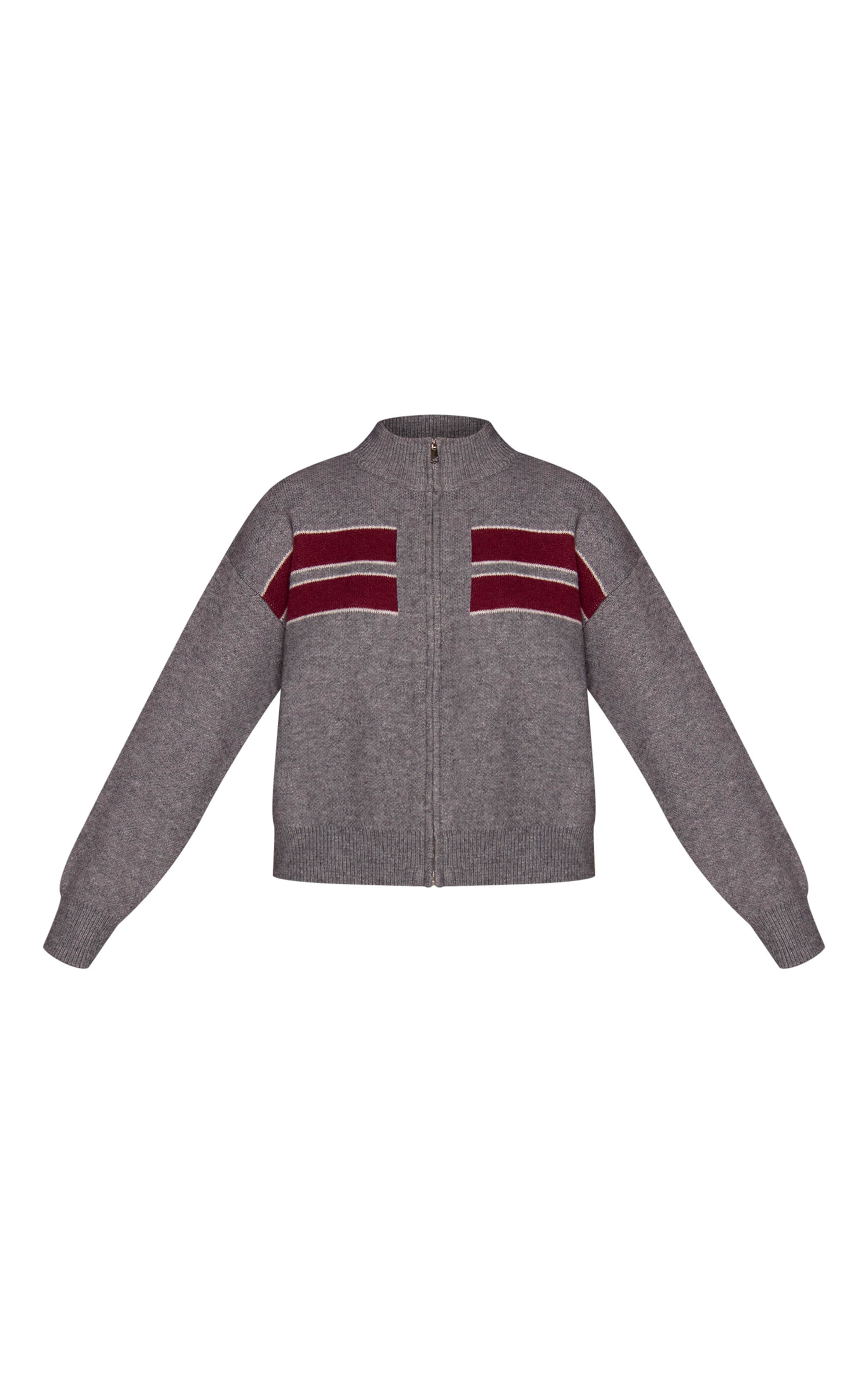 Grey Striped Knitted Sporty Jumper image 5