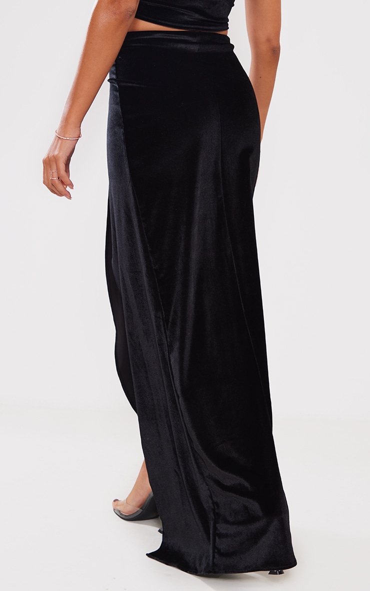 Black Velvet Split Hem Midaxi Skirt image 3