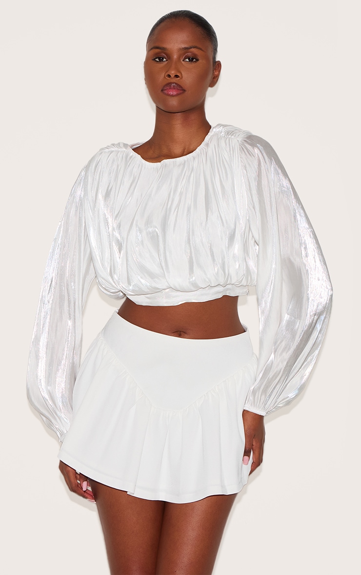 White Dipped Waist Structured A Line Mini Skirt image 4