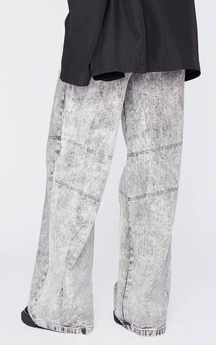 Tall Grey Acid Wash Low Rise Wide Leg Denim Jeans image 3