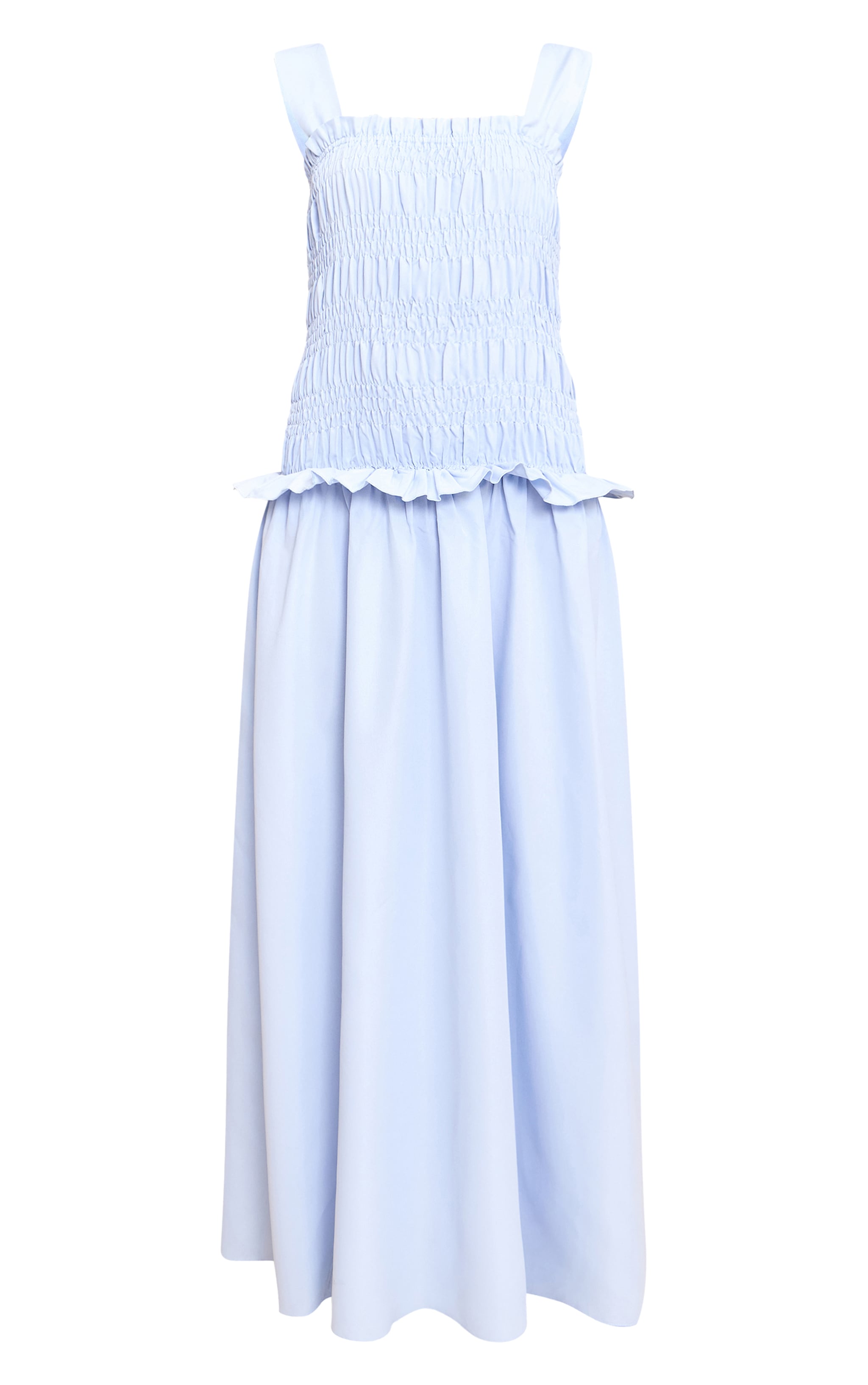 Blue Shirred Frill Detail Maxi Dress image 5
