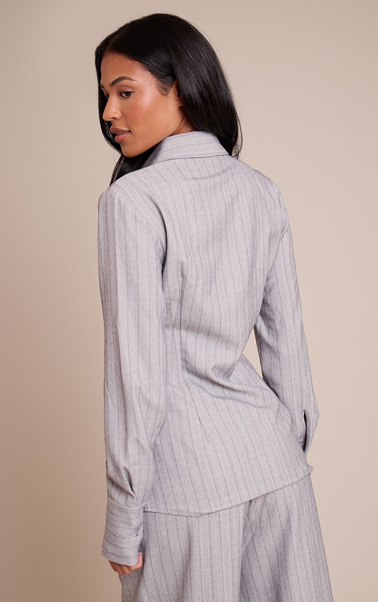 Tall Light Grey Pinstripe Woven Asymmetric Button Shirt image 2