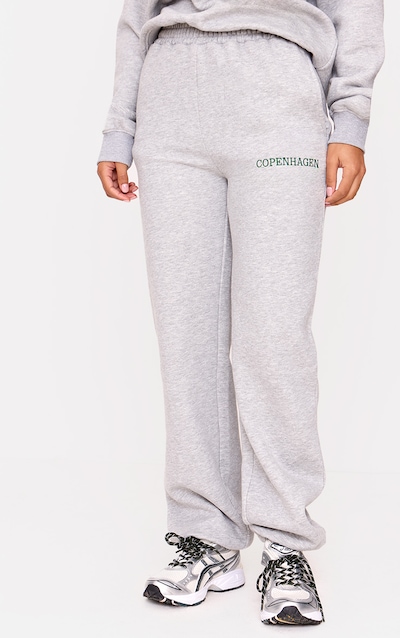 Ash Grey Copenhagen Embroidered Wide Leg Cuffed Track Pants