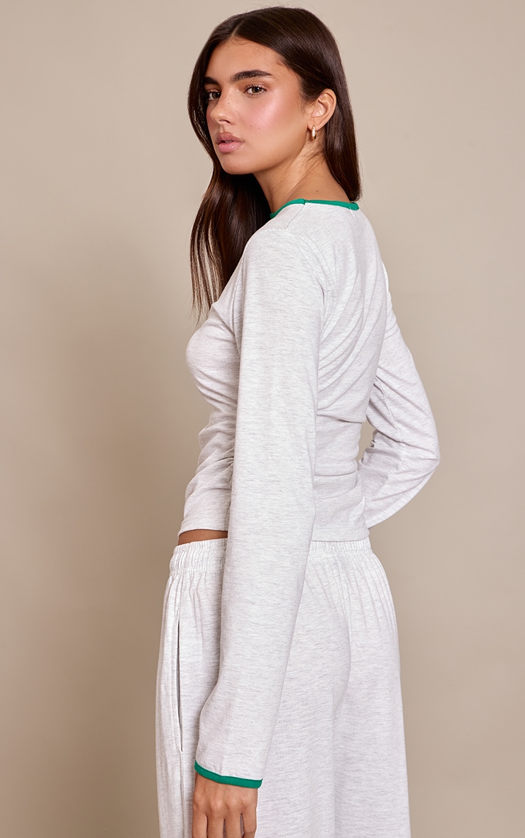 Ash Grey Cotton Contrast Cuff Long Sleeve Top image 2