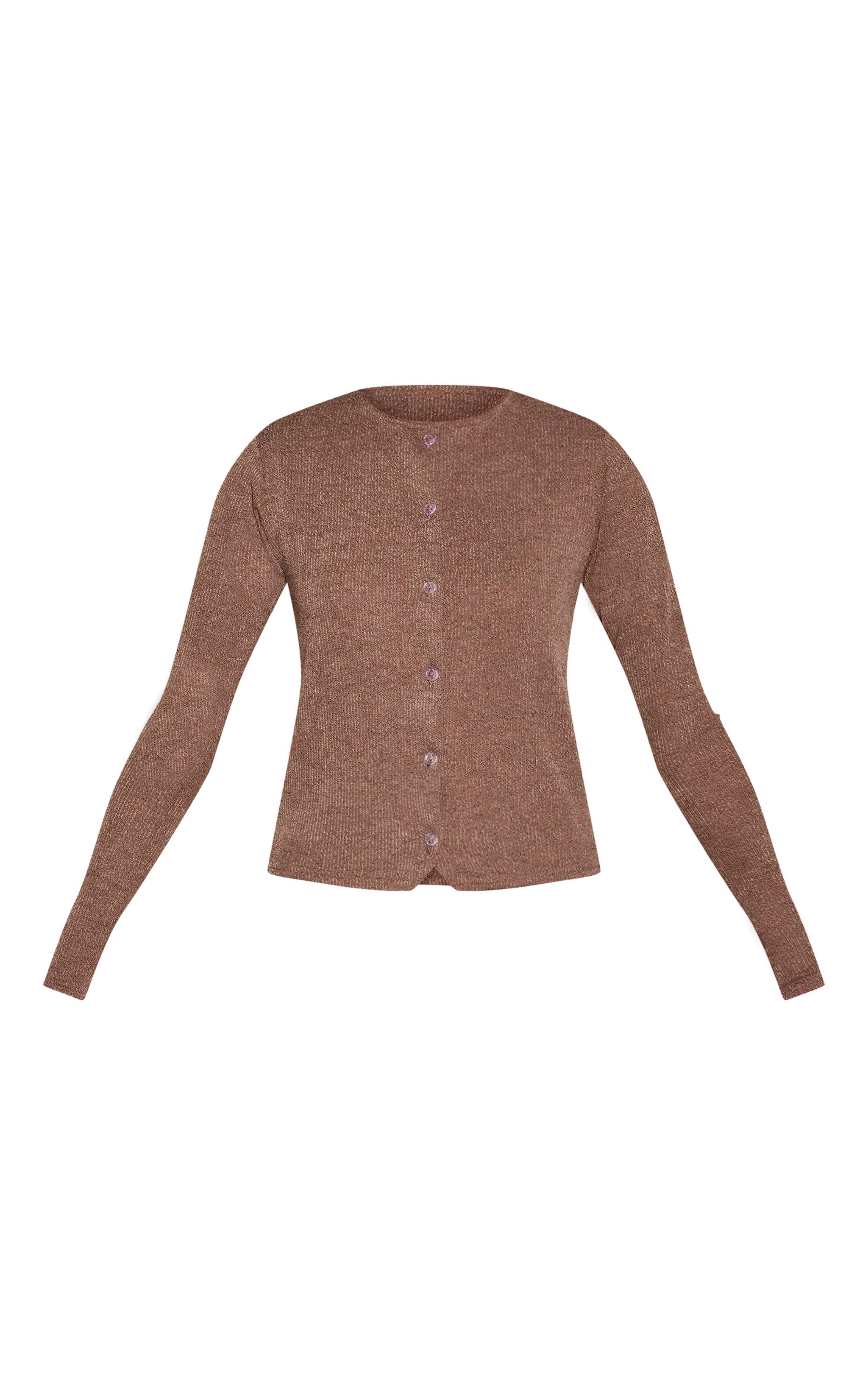 Mocha Marl Ribbed Shoulder Pad Long Sleeve Fitted Top image 5