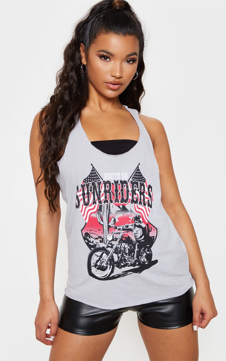 Grey Sun Riders Slogan Washed Vest