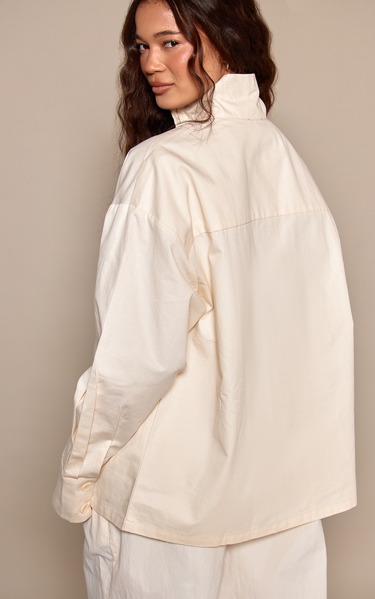 Cream Cotton Funnel Neck Boxy Shirt  image 2