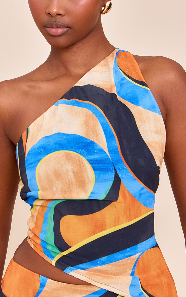 Top asymétrique en mousseline de soie multicolore abstrait image 4