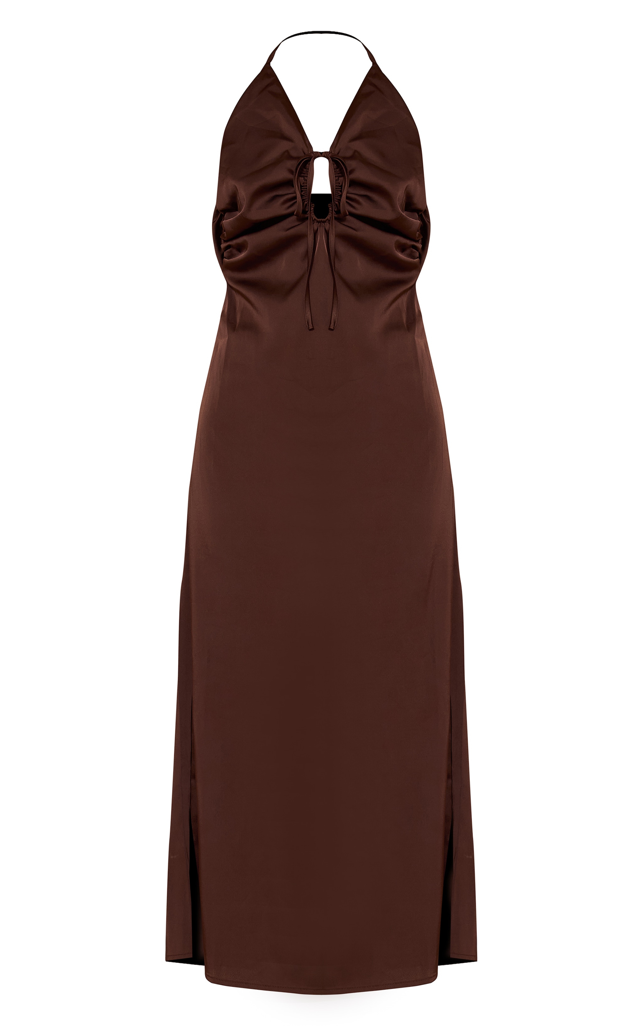 Chocolate Satin Tie Front Maxi Dress image 5