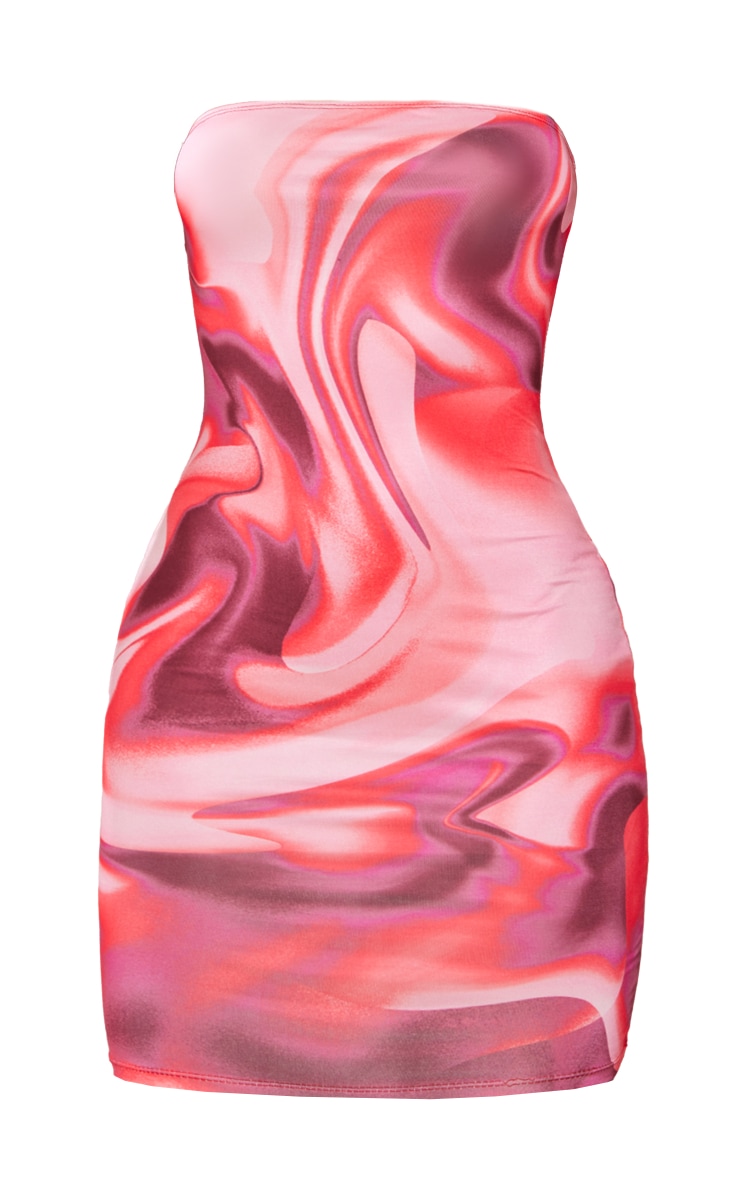 Pink Abstract Print Bandeau Bodycon Dress image 5