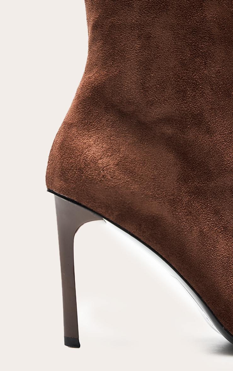 Mocha Faux Suede Knee High Stiletto Heeled Boot image 5