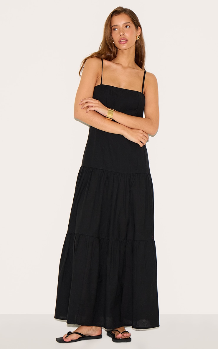 Black Corset Dropped Waist Maxi Dress image 3