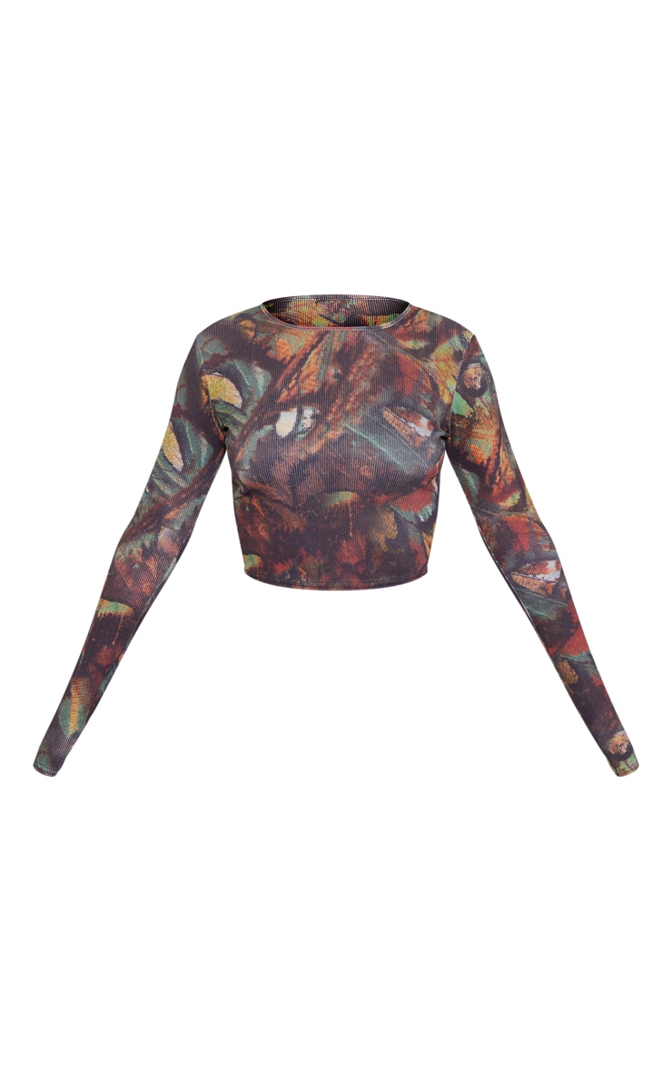 Multi Basic Printed Long Sleeve Crop Top image 5