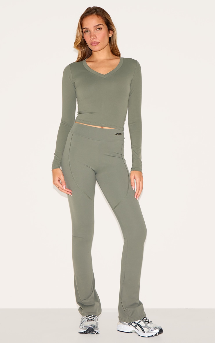 Olive Sculpt V Neck Long Sleeve Top image 3