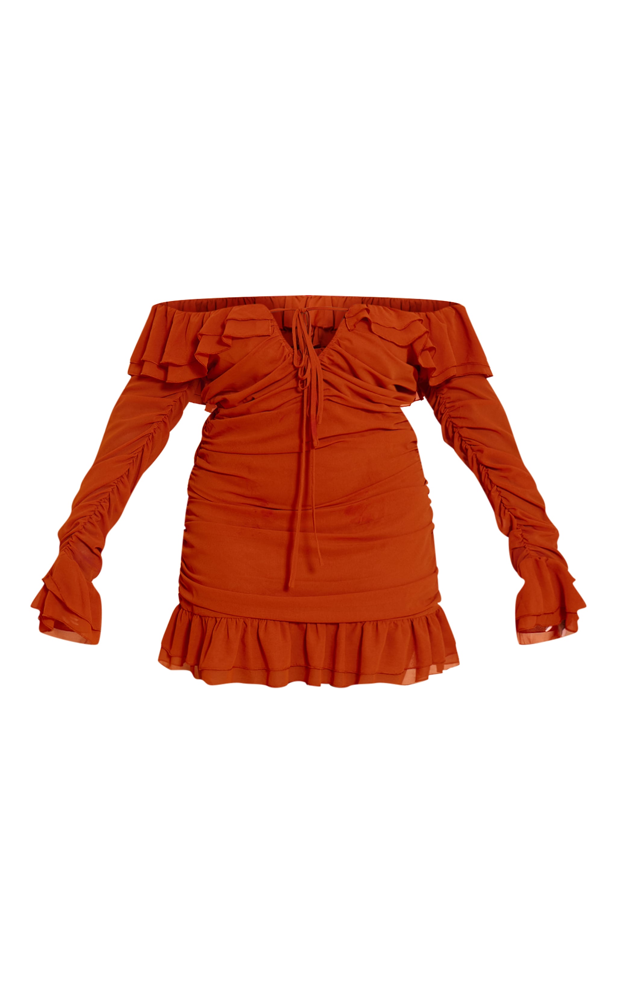 Plus Rust Bardot Ruffle Detail Shift Dress image 5