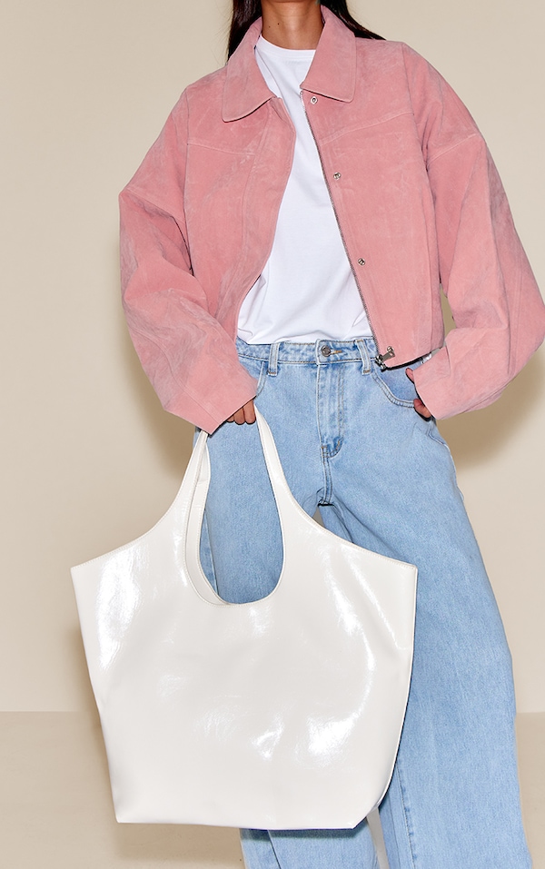 Cream PU Large Shopper Tote Bag
