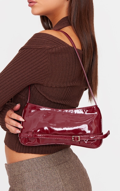 Sac à main baguette en PU bordeaux verni à boucle