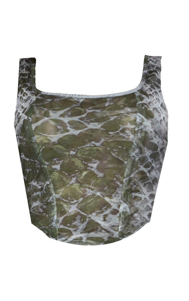 Green Printed Mesh Boned Corset image 5
