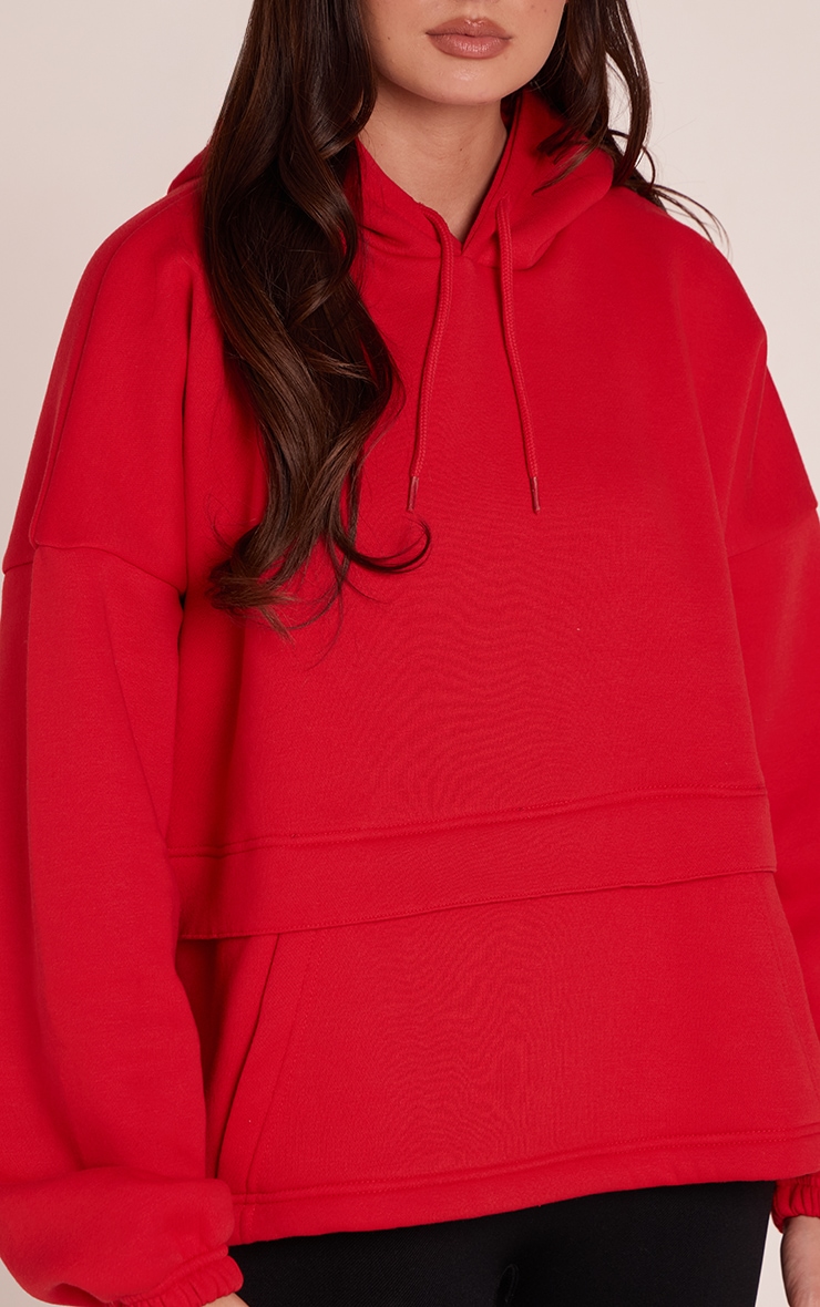 Red Covered Pocket Wide Hem Hoodie image 4