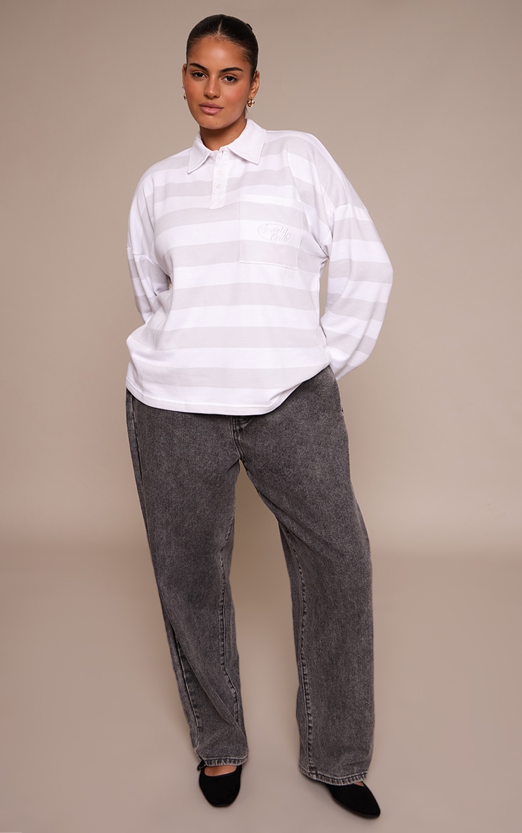 Plus Grey and White Sports Club Stripe Polo T-shirt image 3