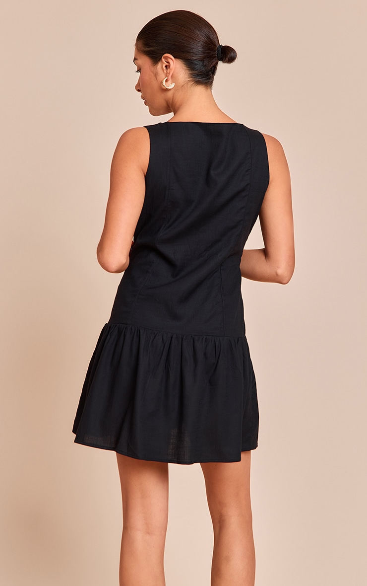 Petite Black Button Up Shift Mini Dress image 2