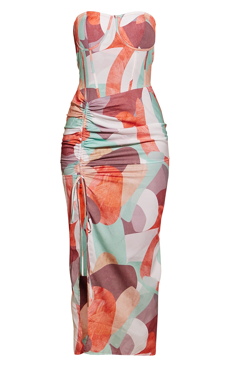 Multi Abstract Print Hook & Eye Ruched Midaxi Dress image 5