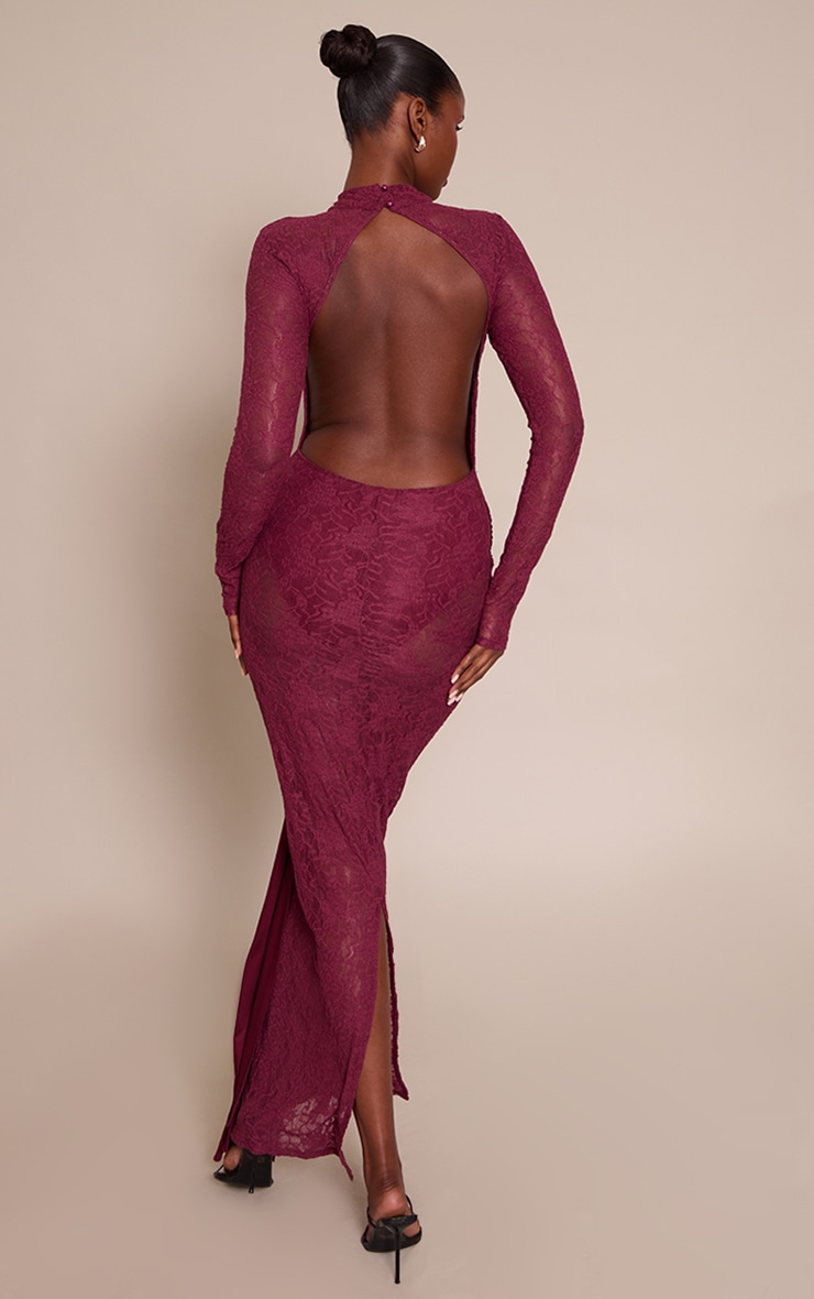 Plum Long Sleeve Lace Wrap Detail Maxi Dress image 2