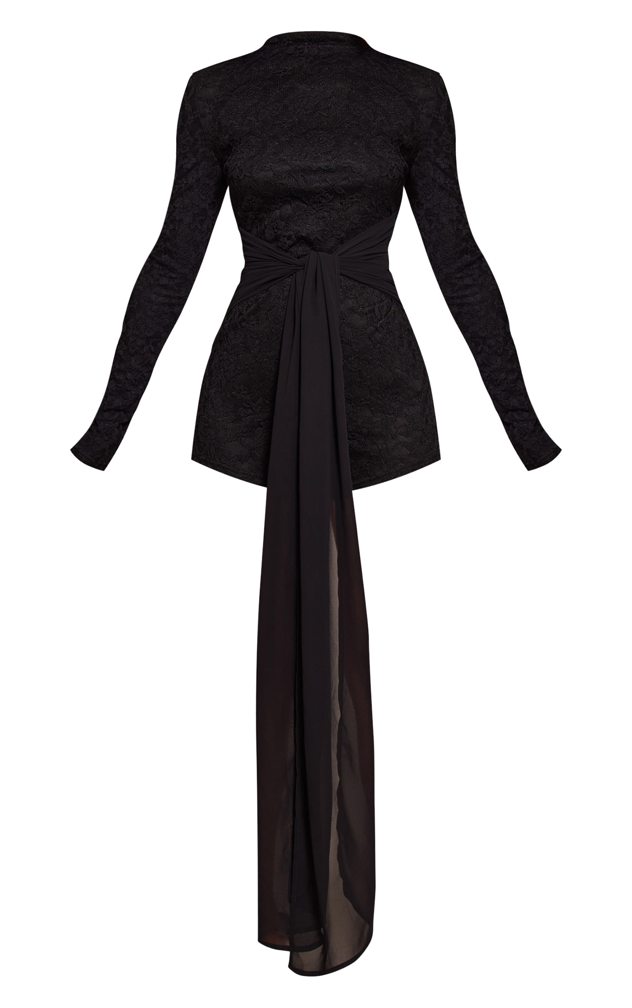 Petite Black Lace Fitted Romper With Wrap Around Detail image 5