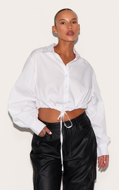 Plus White Tie Waist Cropped Shirt
