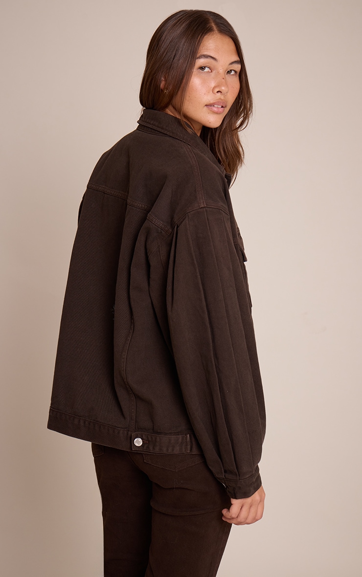 Dark Chocolate  Cocoon Sleeve Oversized Denim Jacket image 2