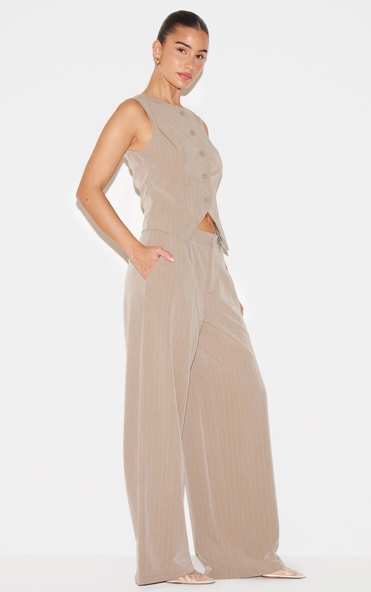 Beige Tailored Pinstripe Cinched Vest image 3