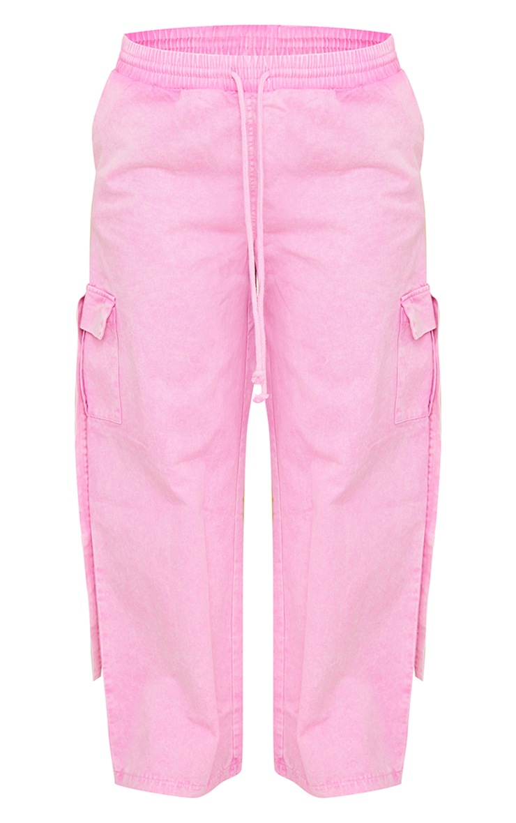 Pantalon cargo large délavé rose vif à poches image 5
