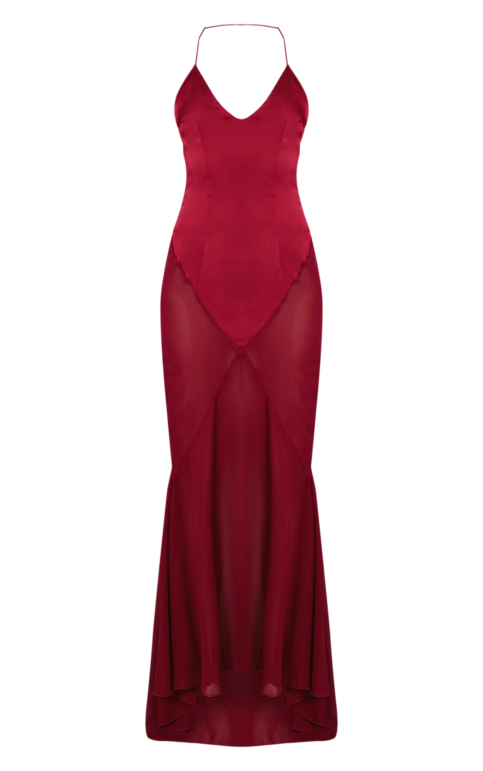 Robe longue satinée prune à col en V et parties contrastantes image 5